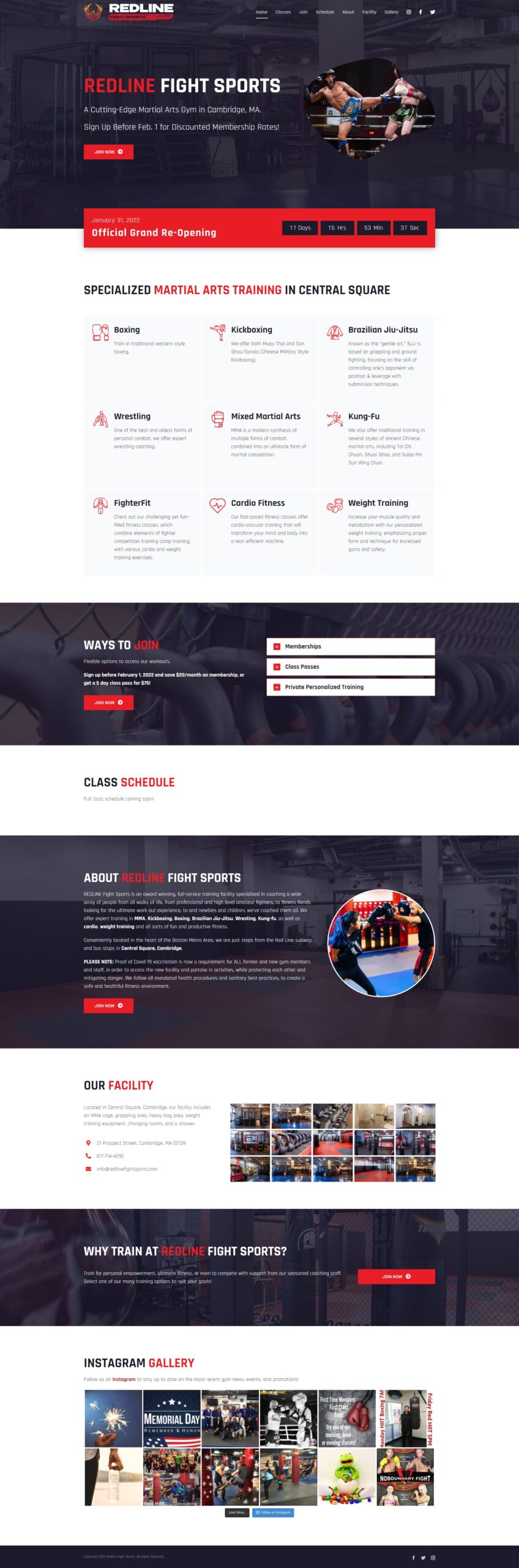 Web Design for Redline Fight Sports in Cambridge, MA