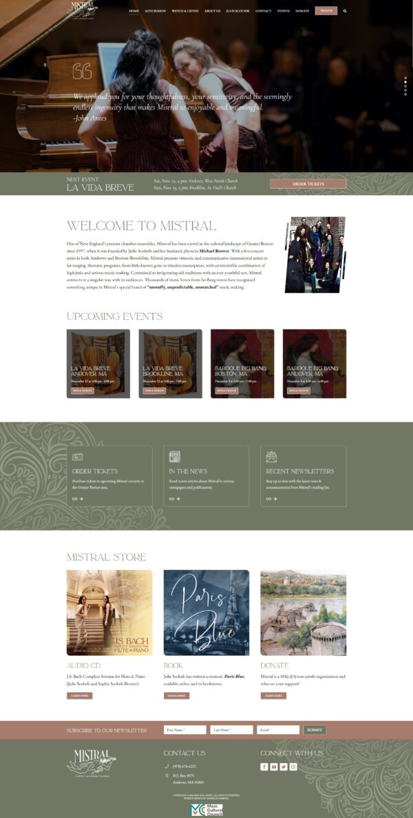 Web Design: Mistral Music Greater Boston Chamber Music Ensemble