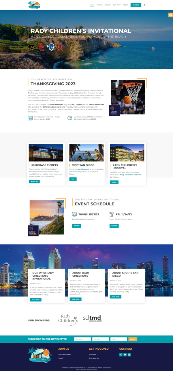 Web Design for Rady Children's Invitational NCAA Basketball Tournament