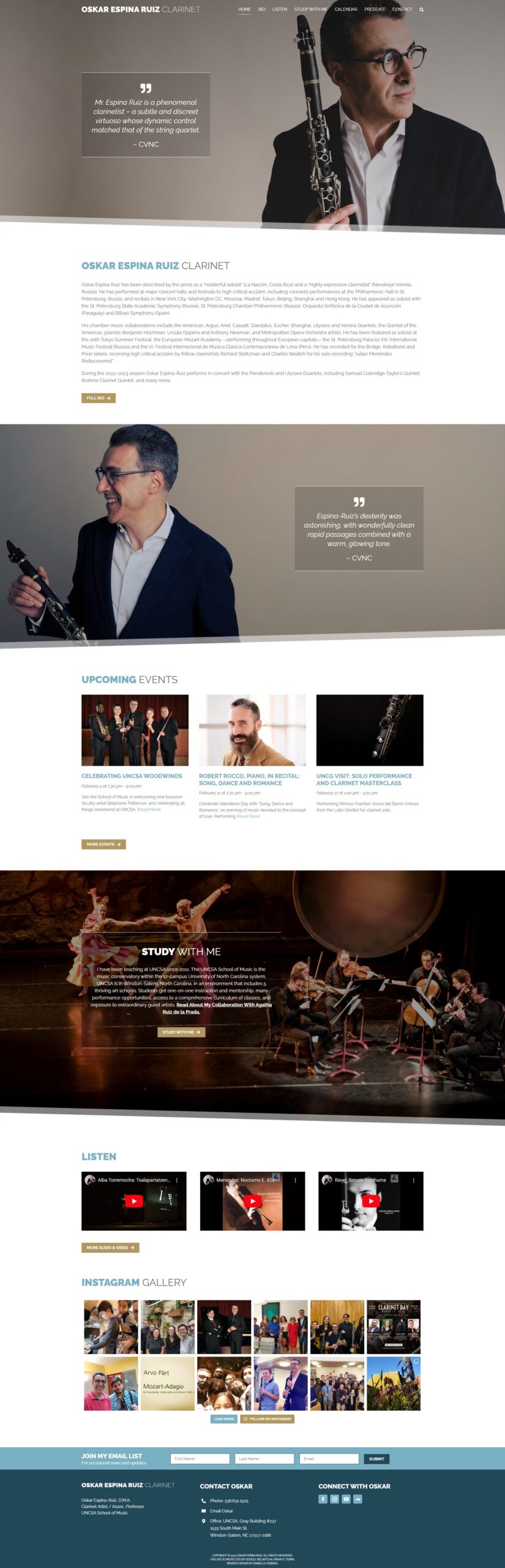 Web Design for Oskar Espina Ruiz, Clarinet