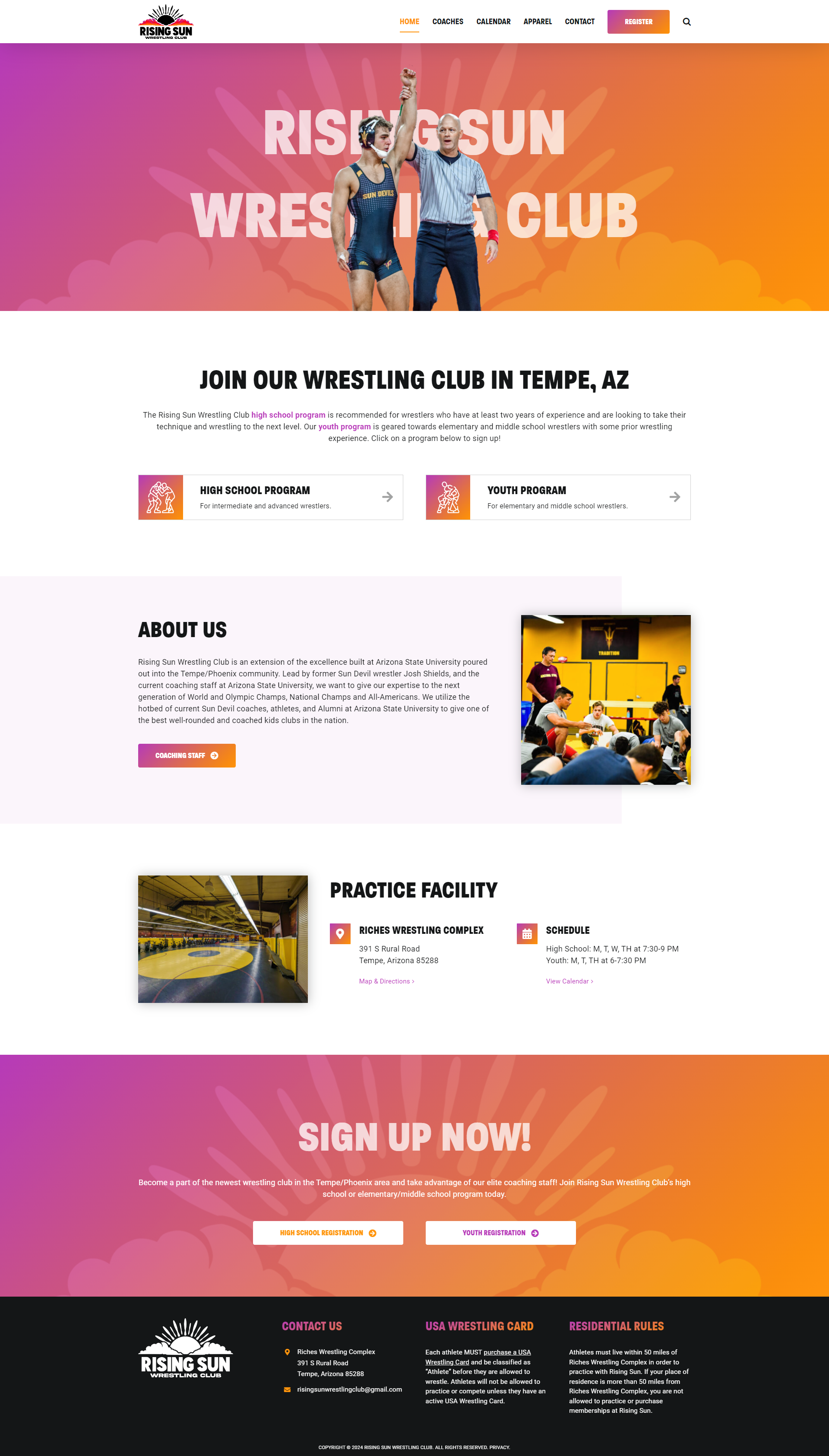Rising Sun Wrestling Club website design